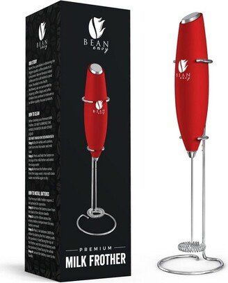 Bean Envy Milk Frother for Coffee - Mini, Handheld, Drink Mixer and Blender - Foamer for Coffees, Hot Chocolate & Shakes, Red