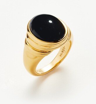 Savi Ridge Oval Gemstone Chunky Ring | 18ct Gold Plated Vermeil/Black Onyx