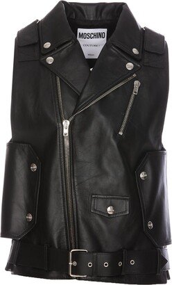 Zip-Detailed Leather Biker Gilet