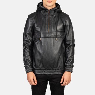 Kenton Hooded Black Leather Pullover Jacket