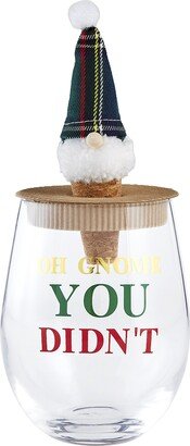 Christmas Wine Glass & Wine Stopper Set, You Didn't, 16 oz, Glass 3 x 1 1/4, You Didn't