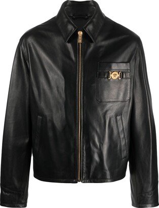 Medusa logo-plaque leather jacket