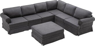 TOSWIN Modern Fabric Upholstered L-Shaped Section Sofa with Reversible Ottoman and Comefortable Cushion Back & Seat for Living Room