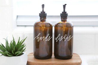 Hands + Dishes | Calligraphy Amber Soap Dispenser Set Farmhouse Kitchen Modern Industrial Decor