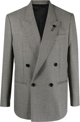 Micro-Dot Double-Breasted Wool Blazer