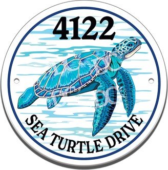 Sea Turtle Themed Ceramic House Number Circle Tile, Turtles Address Sign, Sign