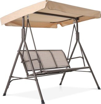 Beige Outdoor Patio Swing Chair with Steel Frame and Textilene Seats-AA