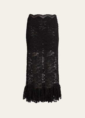 Rabanne Floral Lace Ruffle-Hem Midi Skirt