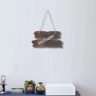 Wooden Welcome Plaque with Hanging Rope