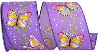 Rainbow Butterflies On Purple Wired Ribbon