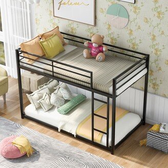 Calnod Twin Over Twin Metal Bunk Bed, Low Bunk Bed with Ladder