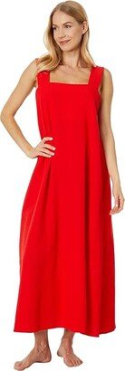 Onsen Textured Cotton Gown (Flame Scarlet) Women's Pajama