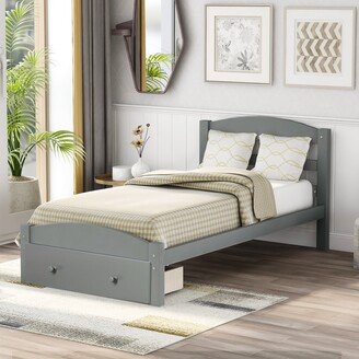 Aoolive Platform Twin Bed Frame with Storage Drawer and Wood Slat Support