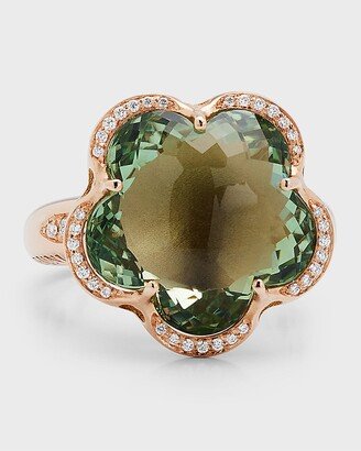 Bon Ton 18K Rose Gold Ring with Prasiolite and Diamonds, Size 6.5