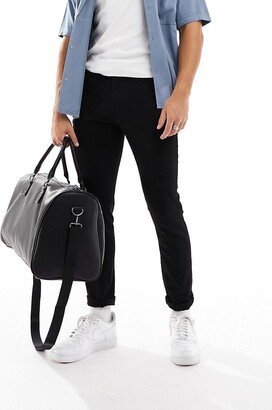 smart faux leather weekend holdall bag in black