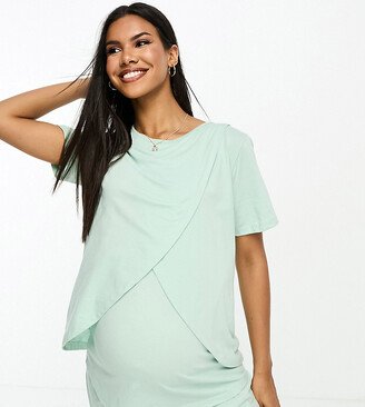 ASOS Maternity - Nursing ASOS DESIGN Maternity exclusive mix & match cotton nursing pajama tee in sage