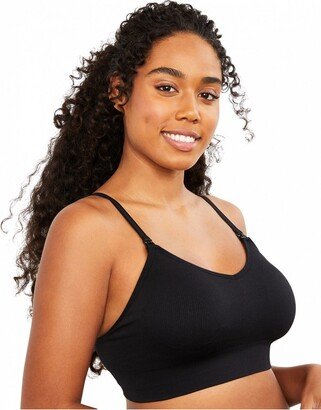 Seamless Rib Knit Maternity And Nursing Bra - Black, M |