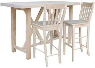 Bar Height Table with 2 Slat Back Bar Stool Set, 3 Piece