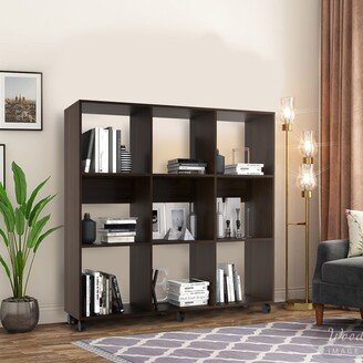 IGEMAN 49 Inch Handcrafted Classic Wood Bookcase, 9 Open Compartments, Caster Wheels, Home Office, Living Room, Bed Room, Easy assembly