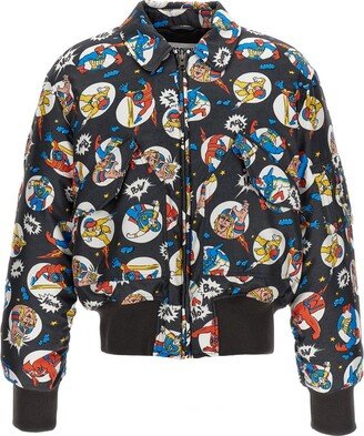 Allover Cartoon Printed Bomber Jacket