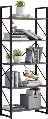 wedealfu Roul Wood 5-Tier Bookshelf Industrial Artsy Grey Bookcase Books Holder Organizer