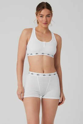 Icon Ribbed Henley Bra in White, Size: XS