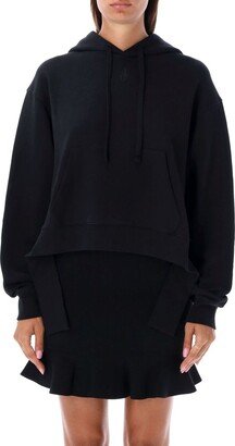 Deconstructed Cropped Drawstring Hoodie
