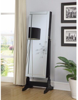 Sophisticated Jewelry Cheval Mirror With Interior Storage, Black - 57 H x 20 W x 15 L Inches