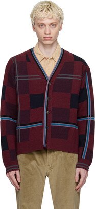 Burgundy Check Cardigan