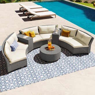 TOSWIN Fan-shaped Rattan Outdoor Furniture Set with Cushions and Table, Sturdy Steel Legs, Comfortable Seating for Garden
