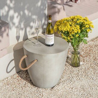 Outdoor Lightweight Concrete Side Table w Hemp Rope Handles