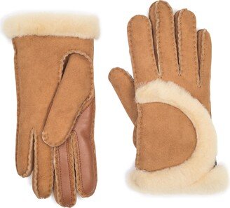 Exposed Seam Genuine Shearling Gloves