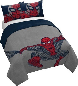 Saturday Park Marvel Spiderman Web Stripe 100% Organic Cotton Full/Queen Duvet Cover & Sham Set