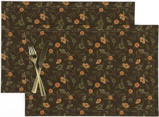 Harvest Florals Placemats | Set Of 2 - Fall Watercolor Weeds Brown By Sahndamarie Wildflowers Botanical Cloth Spoonflower