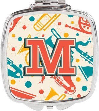 CJ2001-MSCM Letter M Retro Teal Orange Musical Instruments Initial Compact Mirror