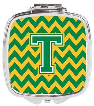 CJ1059-TSCM Letter T Chevron Green & Gold Compact Mirror