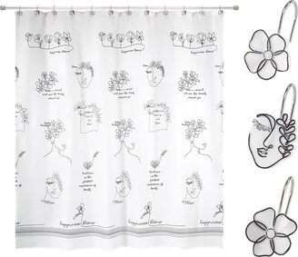 Lined with Grace 13-Pc. Shower Curtain & Hooks Set - White, Black