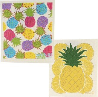 Wet It! Swedish Dish Cloth Hawaian Pineapples Hospitality - Two Swedish Dishcloths 7.75 Inches - Eco Friendly - W312*W302 - Cellulose - Off-White