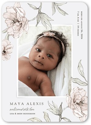 Birth Announcements: Drawn Botanicals Birth Announcement, Grey, 5X7, Matte, Signature Smooth Cardstock, Rounded