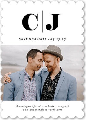 Save The Date Cards: Two Together Save The Date, White, 5X7, Pearl Shimmer Cardstock, Scallop