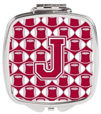 CJ1065-JSCM Letter J Football Crimson, Grey & White Compact Mirror