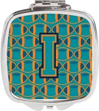 CJ1063-ISCM Letter I Football Aqua, Orange & Marine Blue Compact Mirror