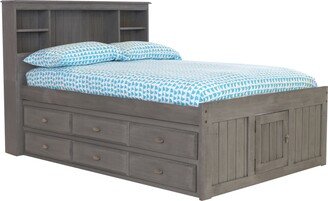 OS Home and Office Furniture Model Solid Pine Full Captains Bookcase Bed with 6 drawers in Charcoal Gray