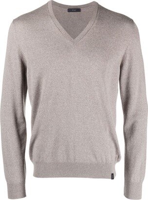 V-neck fine-knit sweatshirt-AC