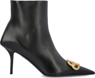 Logo Plaque Pointed-Toe Ankle Boots