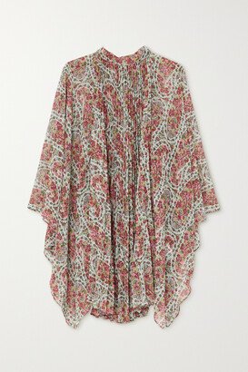 Pleated Printed Chiffon Poncho - Cream