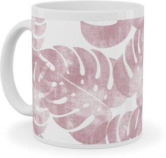 Mugs: Monstera Leaves - Mauve Ceramic Mug, White, 11Oz, Pink