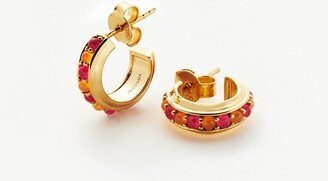 Hot Rox Gemstone Mini Hoop Earrings | 18ct Gold Plated Vermeil/Pink Quartz & Peach Chalcedony