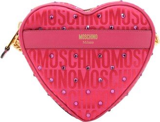 Allover Logo Rhinestone Heart Bag