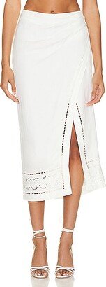 SIMKHAI Justine Scarf Embroidered Linen Skirt in White